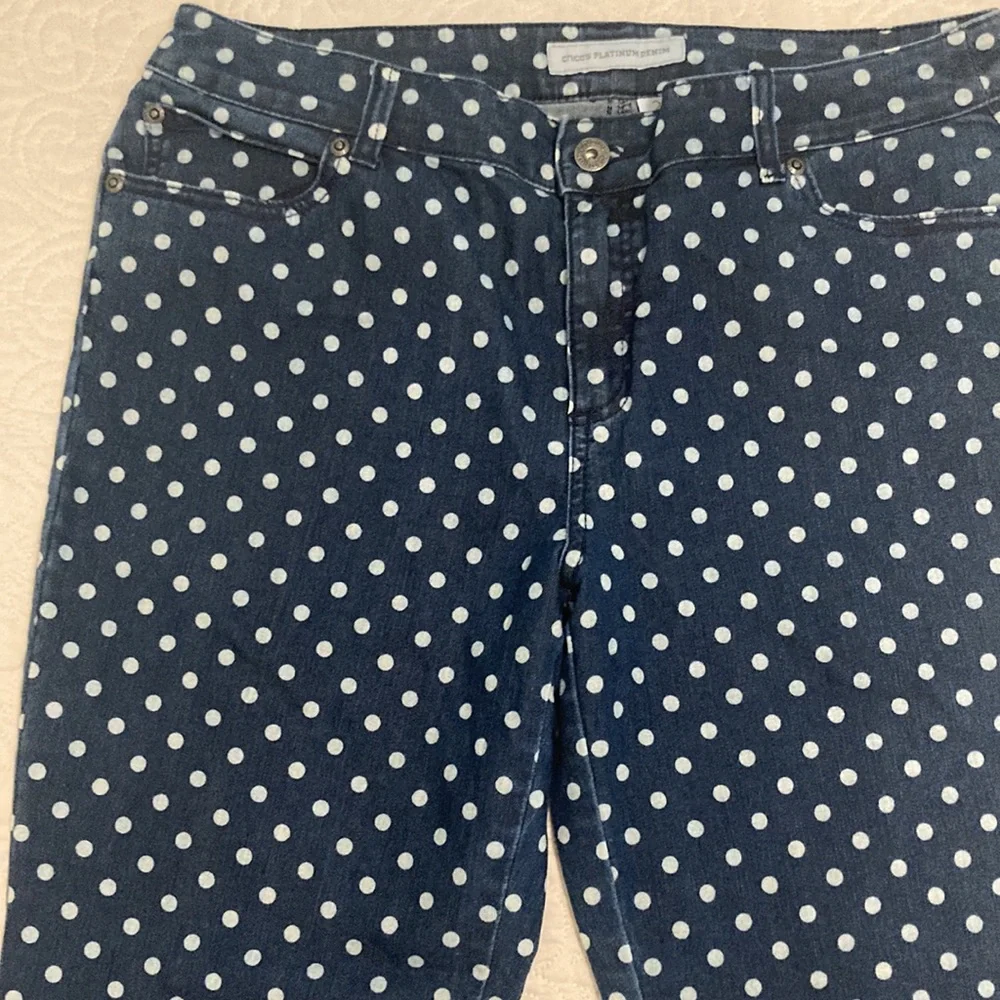 Chico's Platinum Denim Polka Dot Jeans Size 2 (12) - Picture 4 of 13